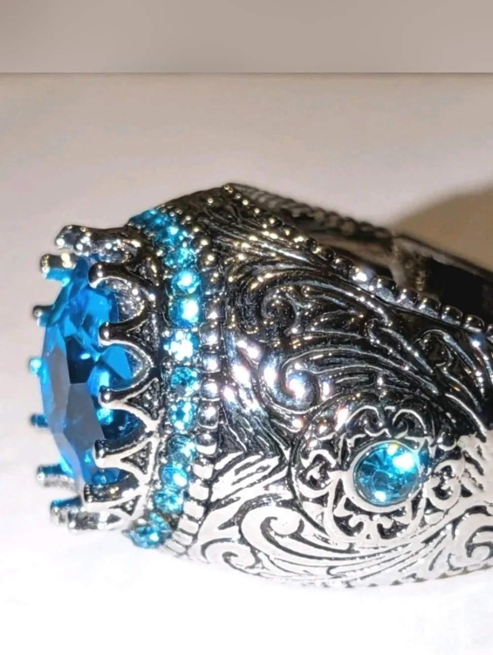 Men's Turkish Vintage Style Ring Silver Plated 5 Ct Lab-Created Sapphire Sz 10